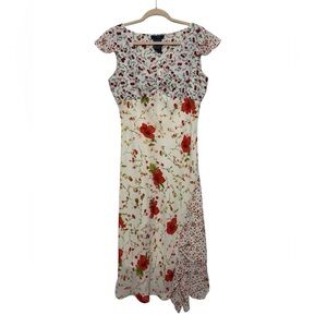 Vintage RAG Cherry Floral Print Pattern Mix Patchwork‎ MIDI Slip Dress Size 10